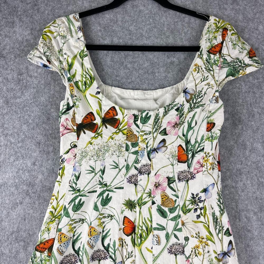 Avec Les Filles Botanical Dress Womens 6 Butterfly Floral Linen Blend Fit Flare - Picture 11 of 15